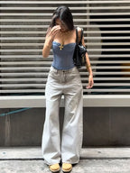 See Through Patchwork Strapless Top With Fishbone Detail Backless Fashion