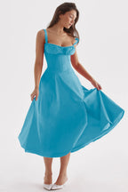Spaghetti Strap Maxi Dress With Wrap Bow Lace Up Front Elegant Long Gown