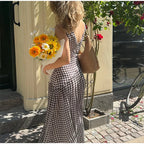 Polka Dot Pleated Maxi Dress With Slit V Neck Off Shoulder Sleeveless Evening Wear