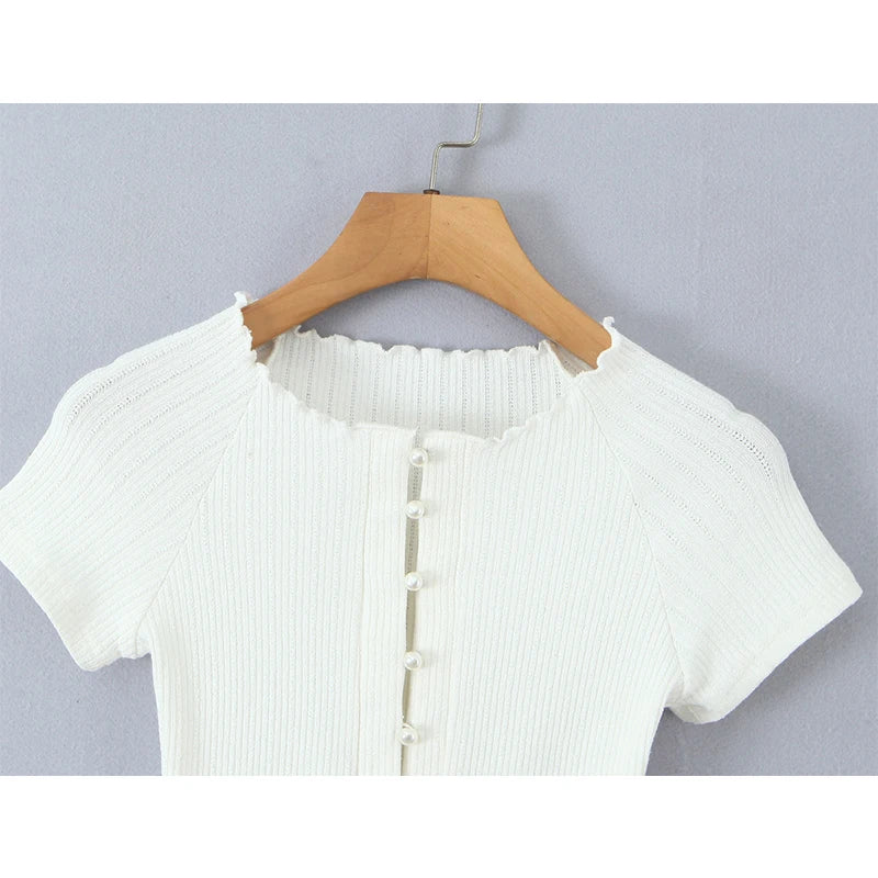 O Neck Slim White Cotton Tee For Women Short Sleeve