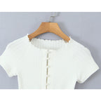 O Neck Slim White Cotton Tee For Women Short Sleeve
