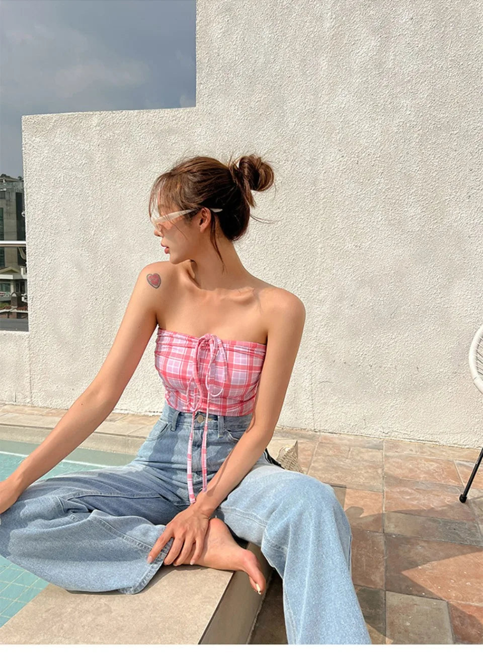 Plaid Push Up Backless One Piece Swimsuit