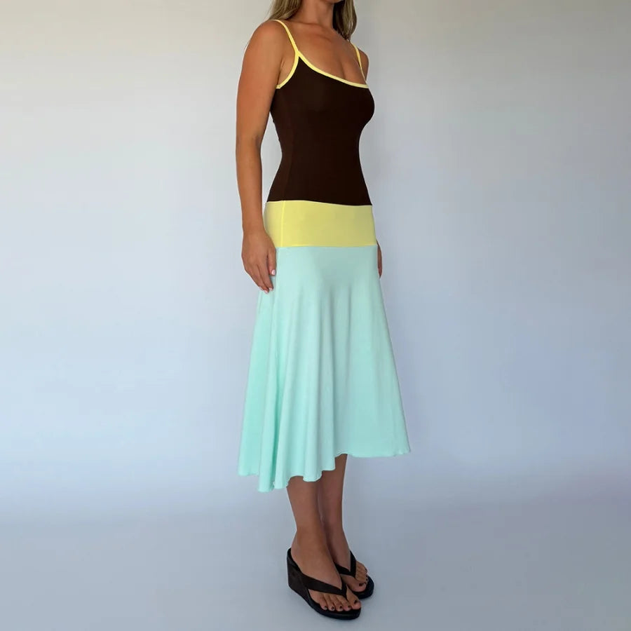 Colorful Spaghetti Strap Maxi Dress Slim Backless Sundress