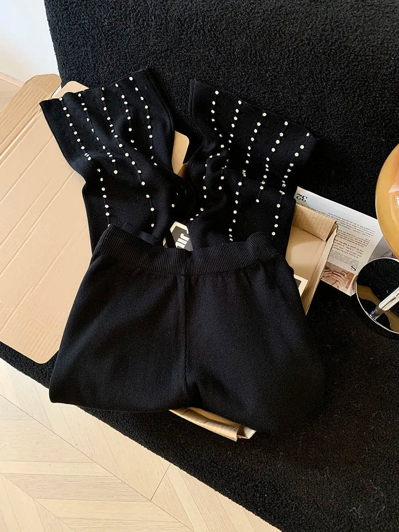Knitted Wide Leg Pants Women Elegant Trousers