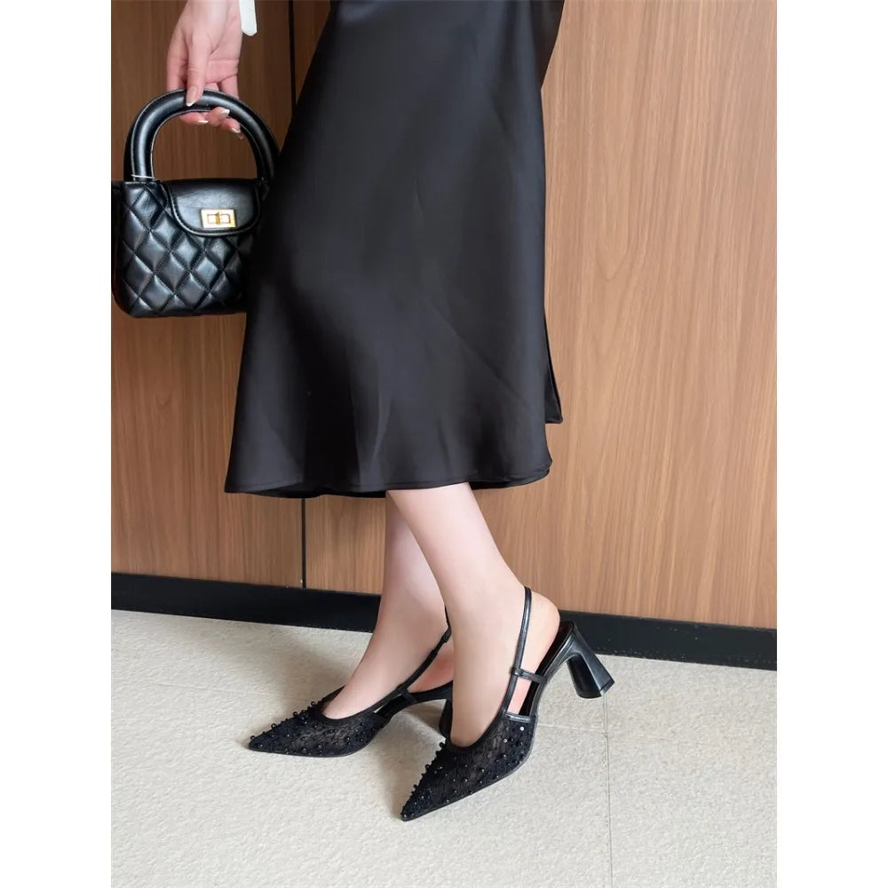 Elegant Pointed Toe Slingback Pumps In Breathable Mesh