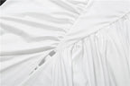 Elegant Backless Halter Ruched Long Dress With Striped Detailing