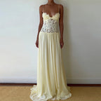 Hollow Out Lace Patchwork Sleeveless Dress With V Neck