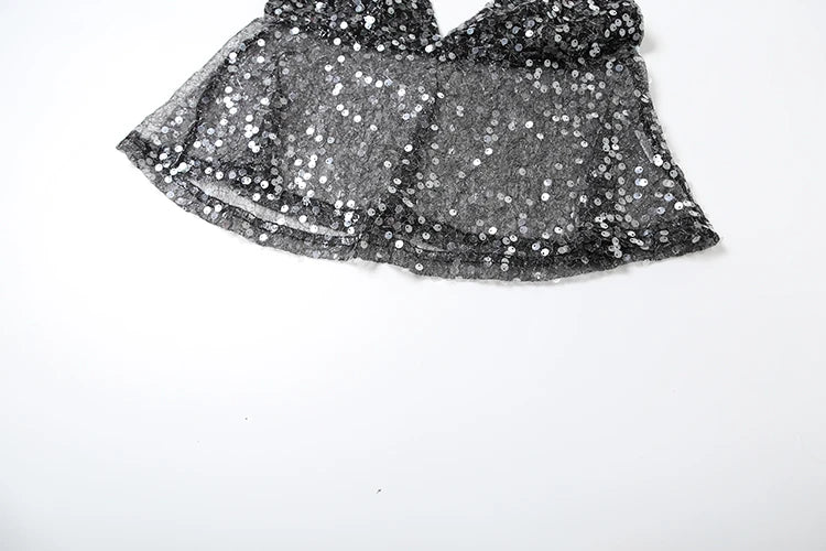 Sequined Patchwork Mesh Camisole With V-Neck Backless