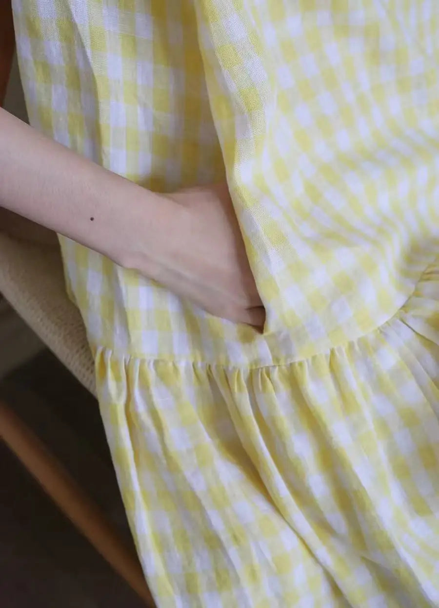 Sunny Plaid Cotton Dress Sleeveless Round Neck Vacation Dress