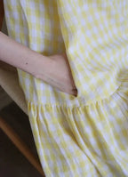 Sunny Plaid Cotton Dress Sleeveless Round Neck Vacation Dress