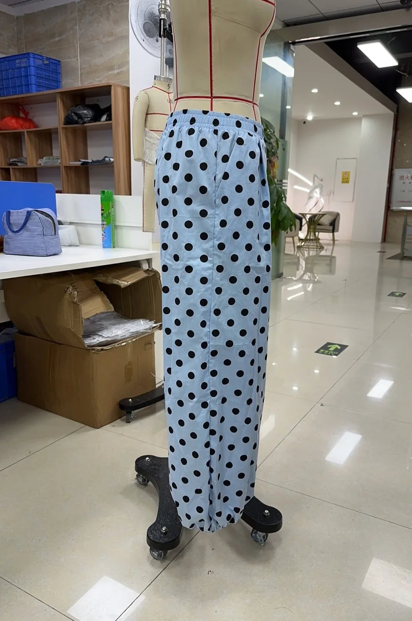 Polka Dot Wide Leg Pants For Women With Elastic Waist Trousers