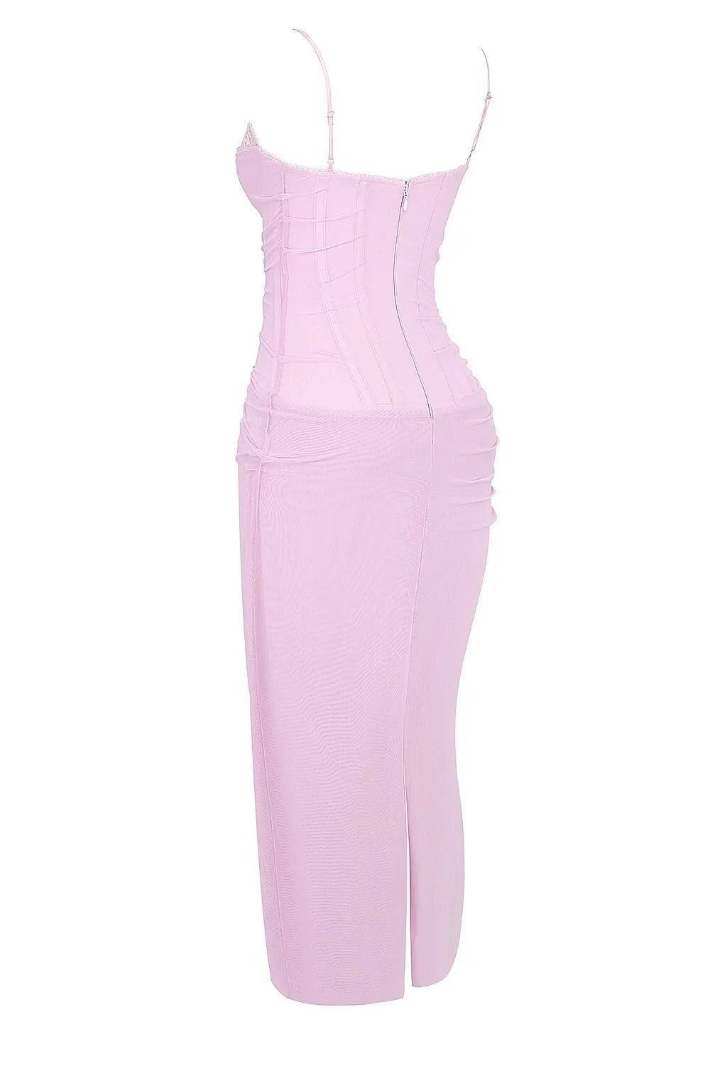 Elegant Mesh Patchwork Bodycon Dress With Spaghetti Straps And Double Layered Zipper Detail