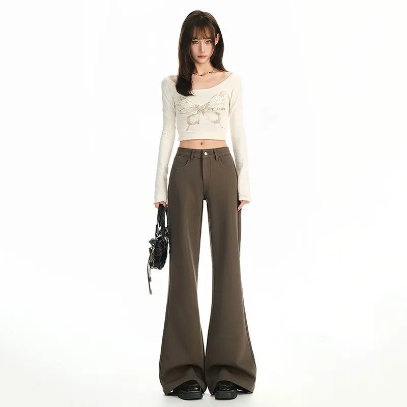 Antiwrinkle Flare Pants With Slimming Comfort Low Waisted