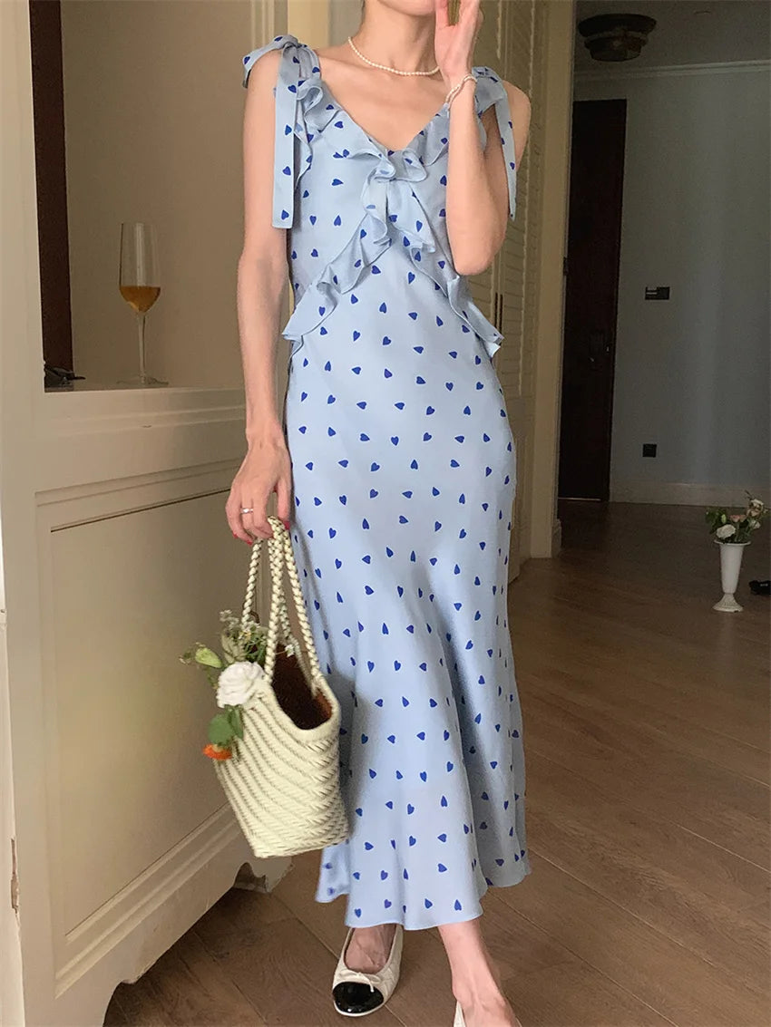Allover Printed Dress With V Neckline Ruffles And Sleeveless Silhouette