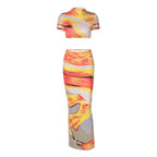 Beach Print Set With Crop Top And Long Dress