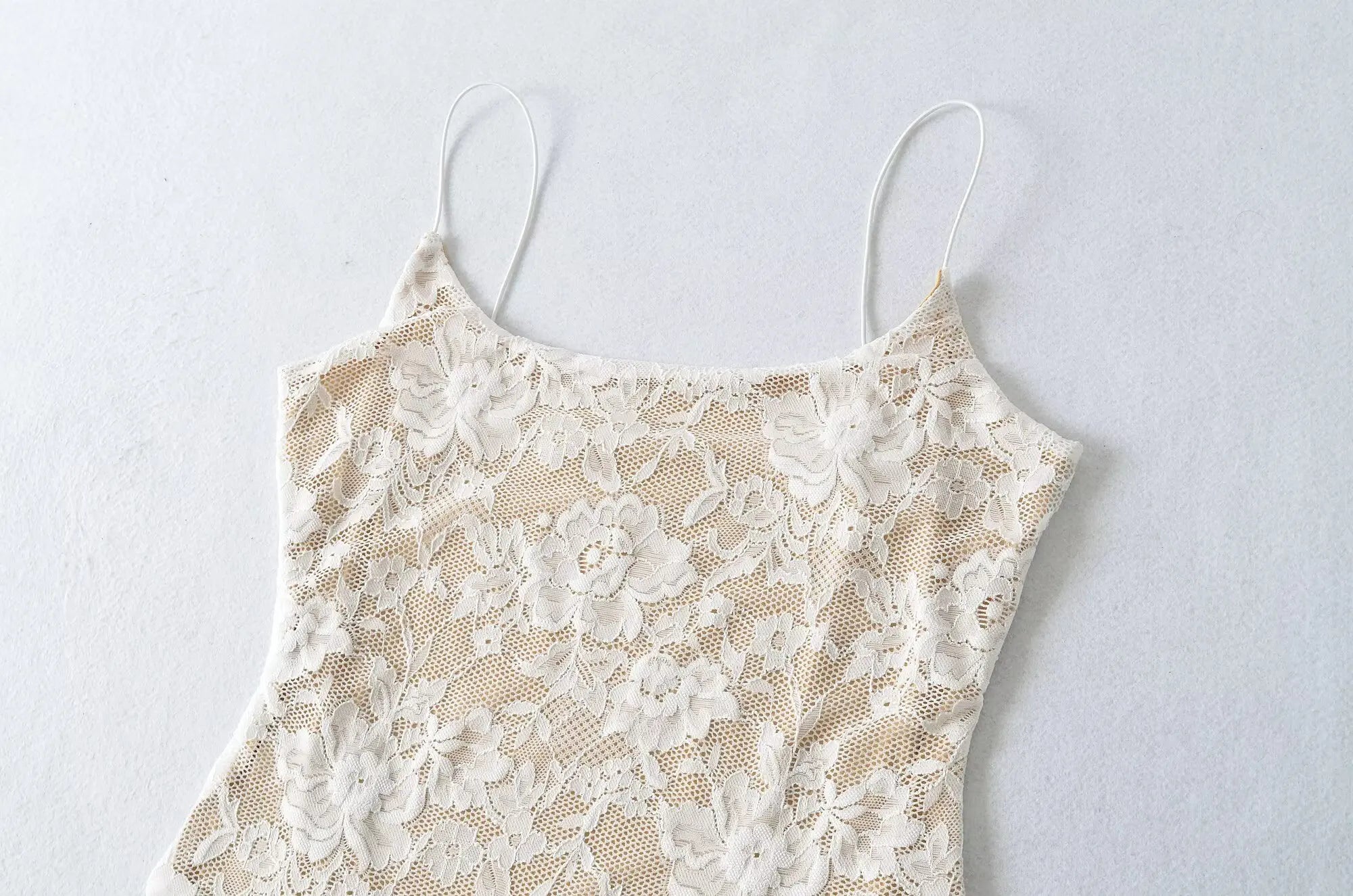 Sexy Lace See Through Bodysuit With Lining Elastic Spaghetti Straps Slim Fit