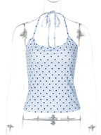Polka Dot Halter Backless Crop Cami