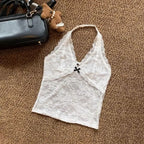 Mesh Lace Halter Vest Floral Camisole With Lace Up Detail