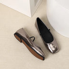 Metallic Square-Toe Mary Janes Slip-On Flats