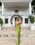 Elegant Satin Backless Halter Off-Shoulder Maxi Dress