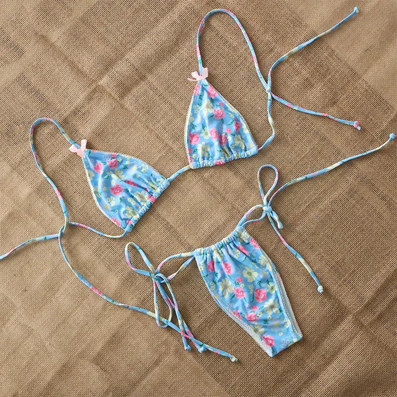 Micro Bikini Push Up Set In Bold Print Brazilian Thong Style