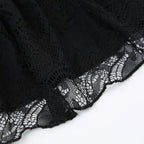 Black Tiered Mini Skirt With Lace Trim And Ribbon Bow A Line Grunge Lolita Look Vibe