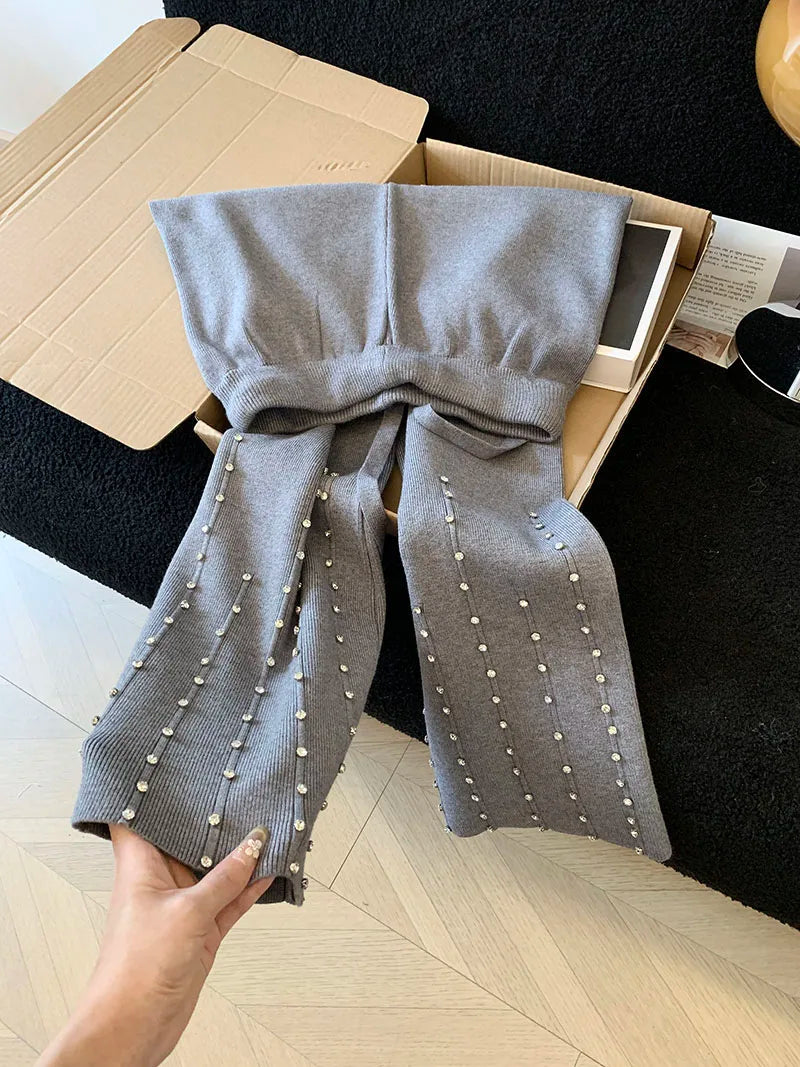 Knitted Wide Leg Pants Women Elegant Trousers