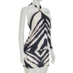 Zebra Print Halter Backless Mini Dress For Nightlife Chic