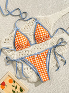 Plaid Lace-Up Bikini Set for Women Sexy Beach Swimwear