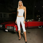 Vintage Polka Dot Two Piece Set Strapless Tube Top And Capri Pants