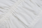 Sexy Deep V Neck Ruched White Crop Top With Ruffles And Lace Up Short Sleeves