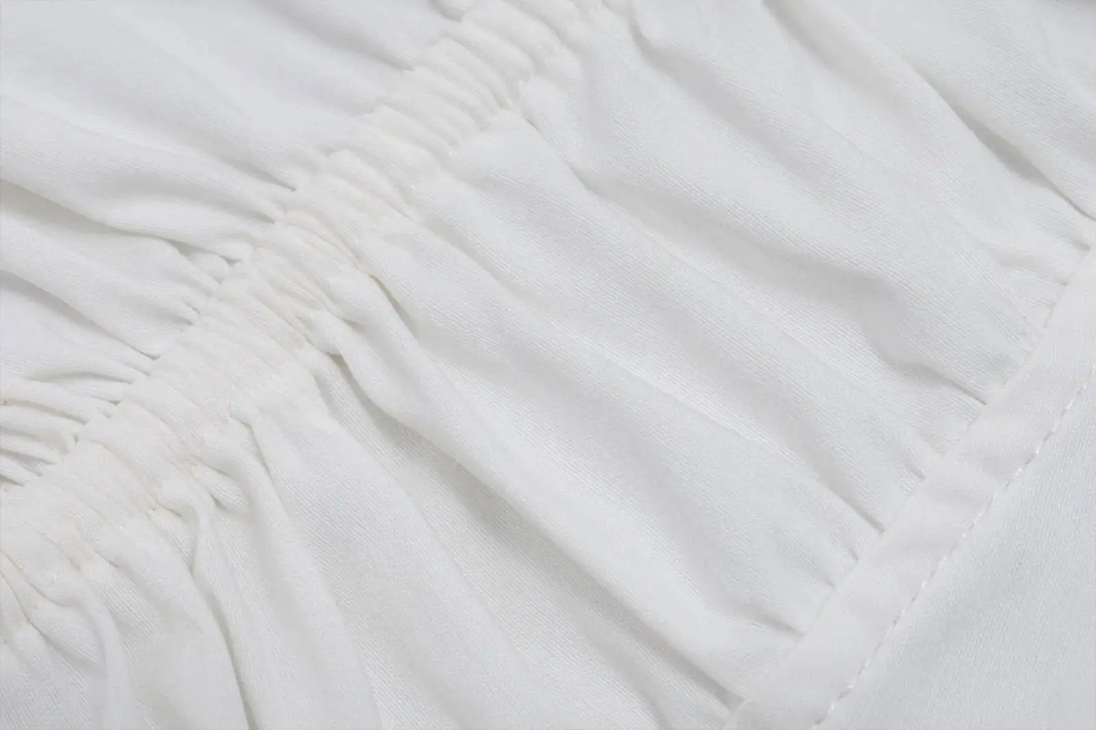 Sexy Deep V Neck Ruched White Crop Top With Ruffles And Lace Up Short Sleeves