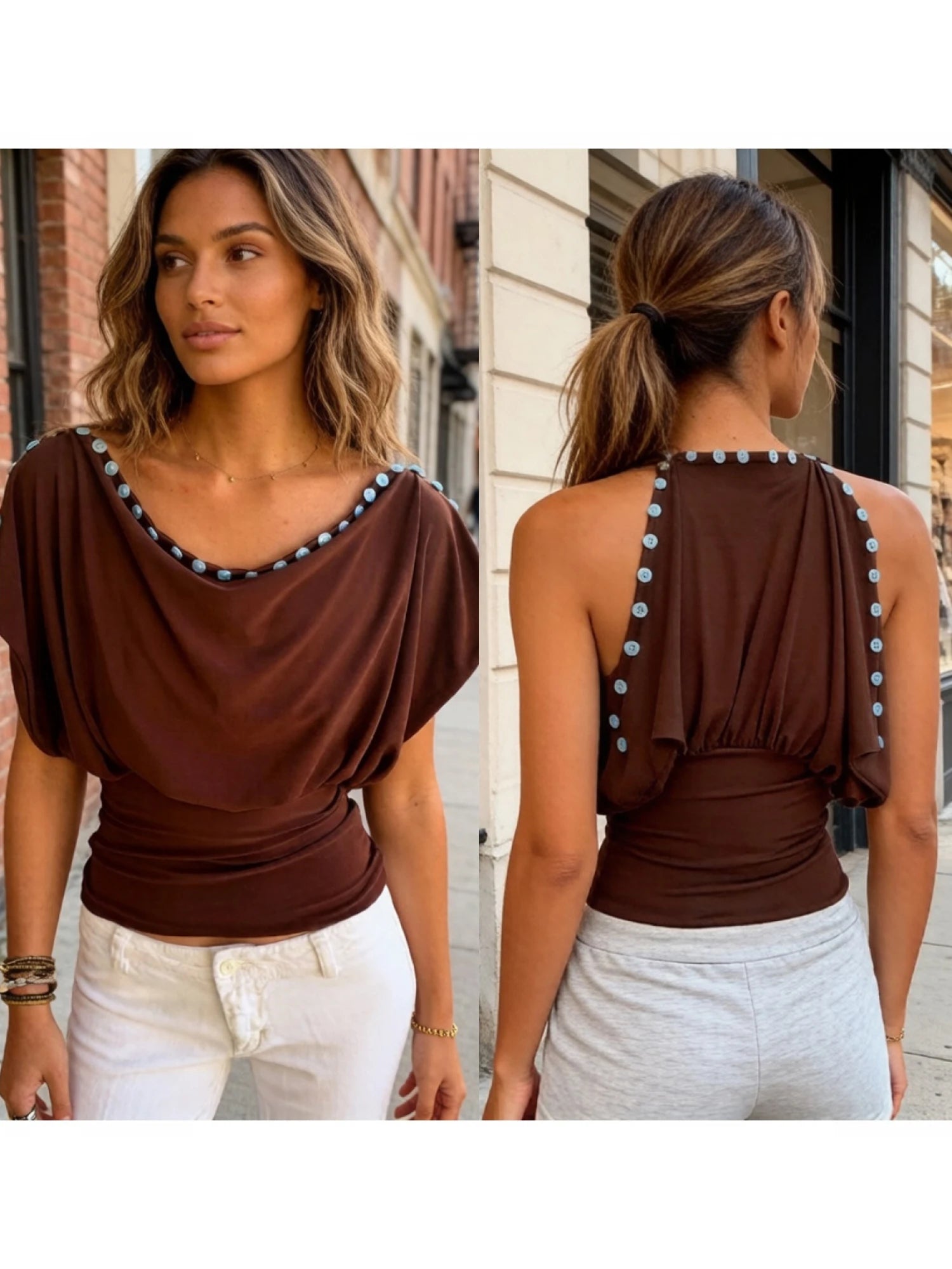Women's Ruched O-Neck Top