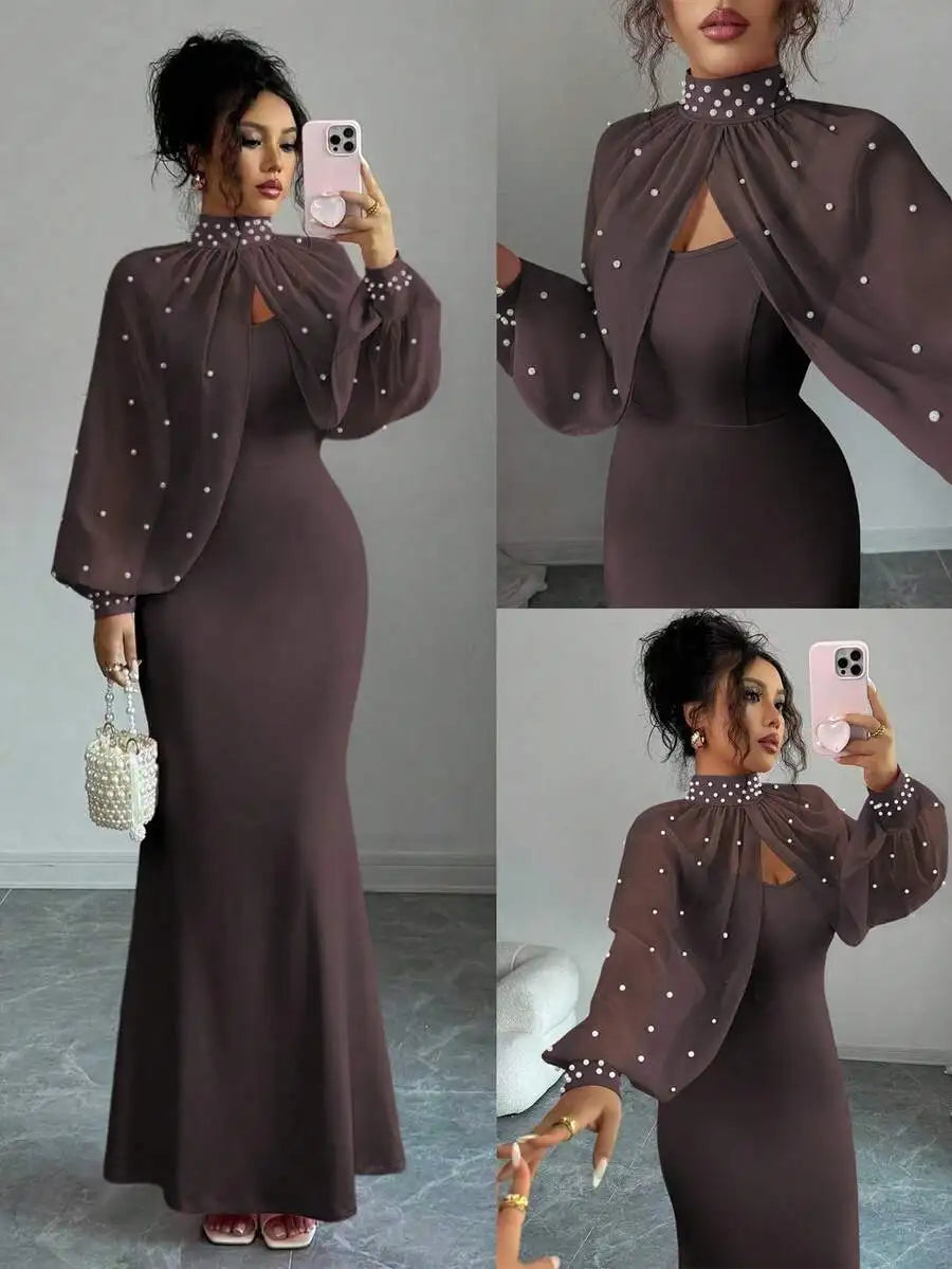 Elegant Mermaid Gown Beaded Body-con Slip Dress