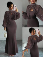 Elegant Mermaid Gown Beaded Body-con Slip Dress