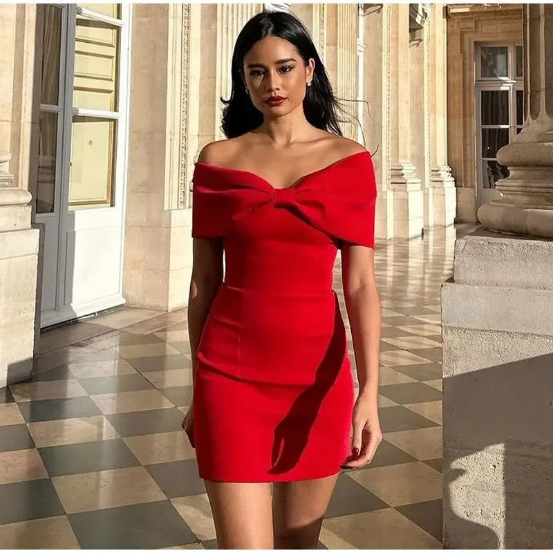 Bow Strapless Mini Backless Bodycon Dress