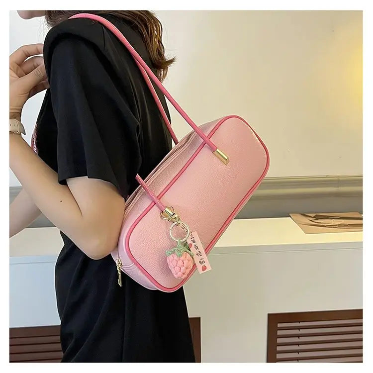 PU Pillow Shoulder Bag For Women With Textured Finish Baguette Style