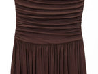 Elegant Strapless Off Shoulder Pleated Maxi Dress With Slim Silhouette