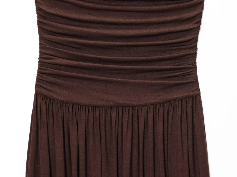 Elegant Strapless Off Shoulder Pleated Maxi Dress With Slim Silhouette