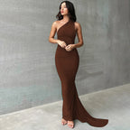 One Shoulder Backless Ruched Dress