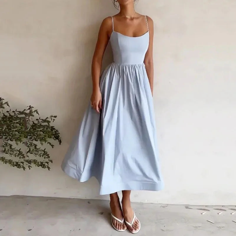 Sunlit Spaghetti Strap Maxi Dress With A Line Silhouette Sleeveless Gown