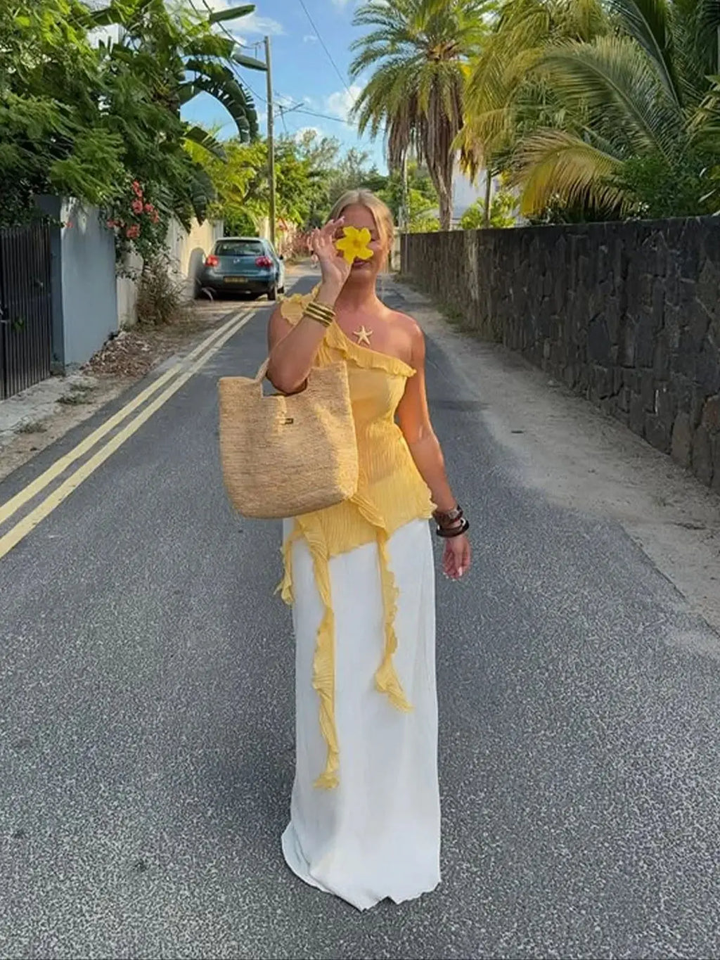 Boho Asymmetric Ruffled One Shoulder Top