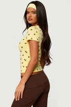 Vintage Ladybug Polka Dot Crop Top With Short Sleeves