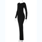 Elegant Backless Long Sleeve Maxi Dress With Bodycon Fit