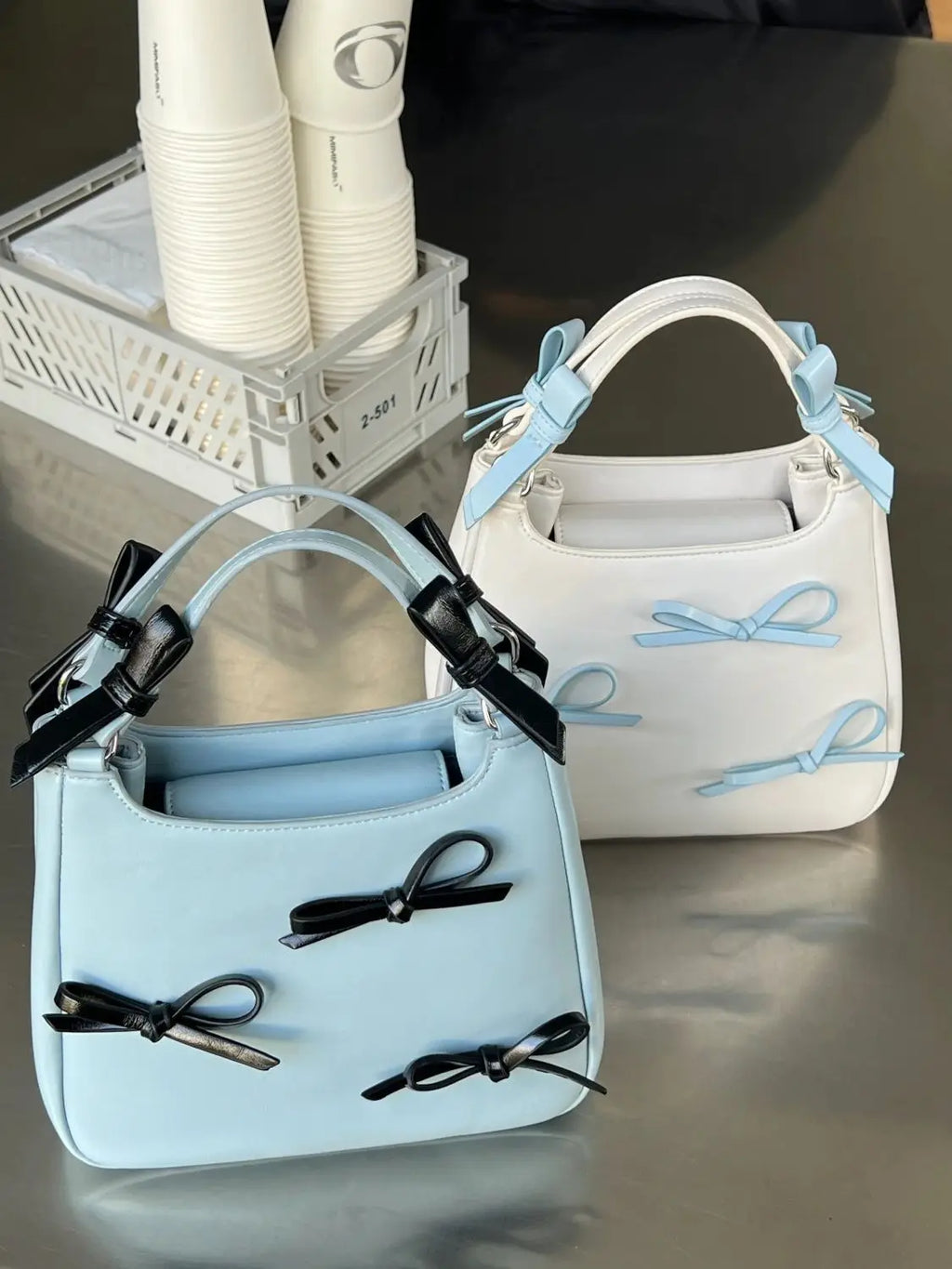 Dreamy Harajuku Bow Bucket Bag Blue Crossbody