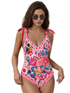 Women Summer Romper Sleeveless Flower Print Monokini One-piece Swimsuit