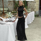 Vintage Polka Dot Dress Set With See Through Top And Long Skirt For Summer Parties