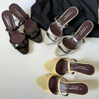 Genuine Leather Slip On Peep Toe Mules