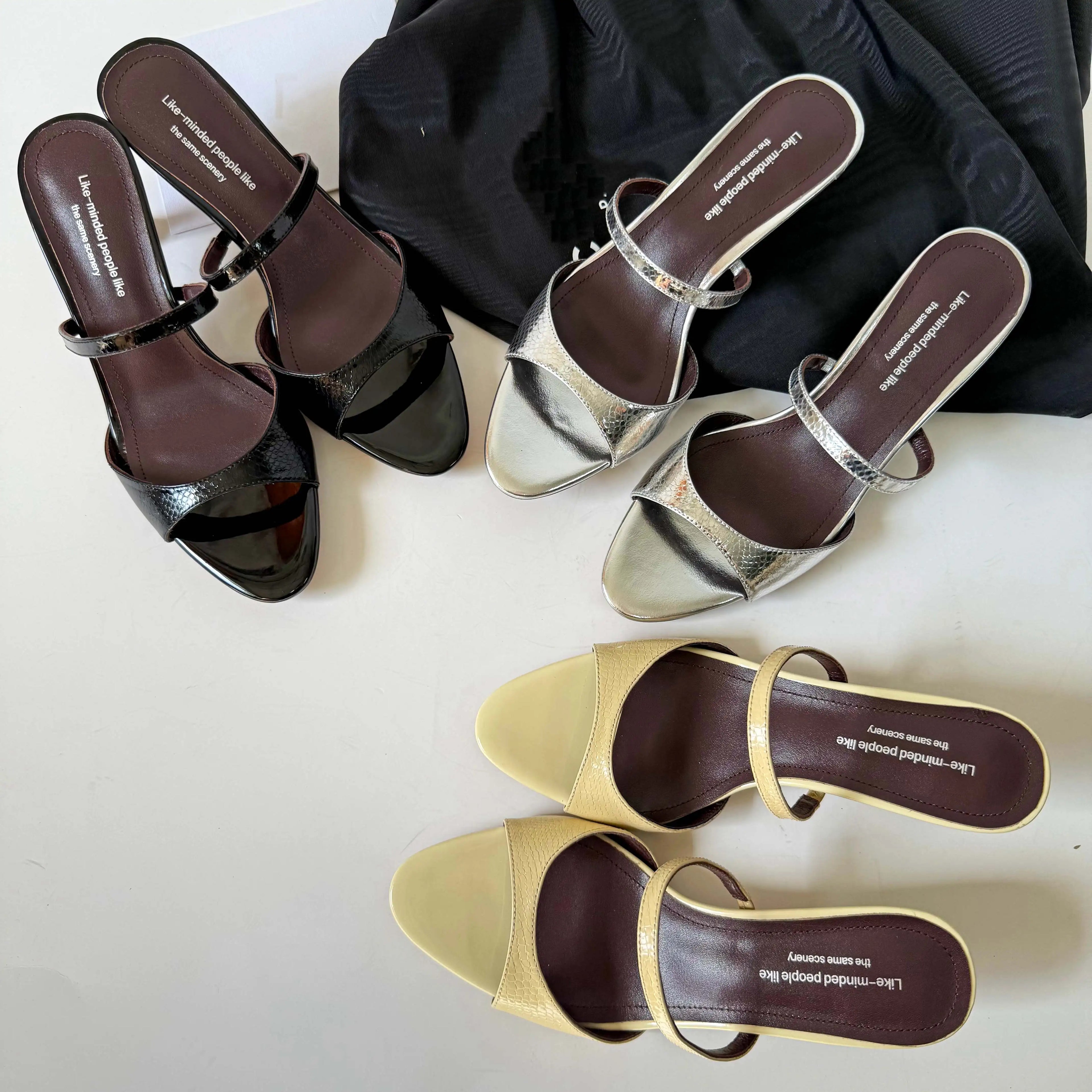 Genuine Leather Slip On Peep Toe Mules