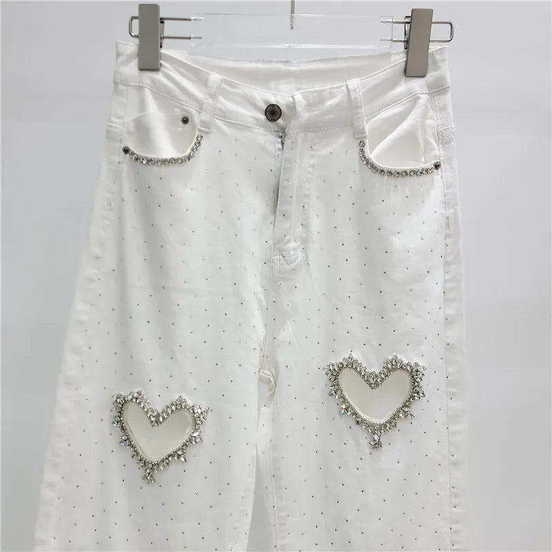 Romantic Heart Cutout Straight Jeans With High Waist